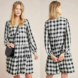 Anthropologie Maeve Amber Plaid Tiered Tunic Dress Size XS NWT $140